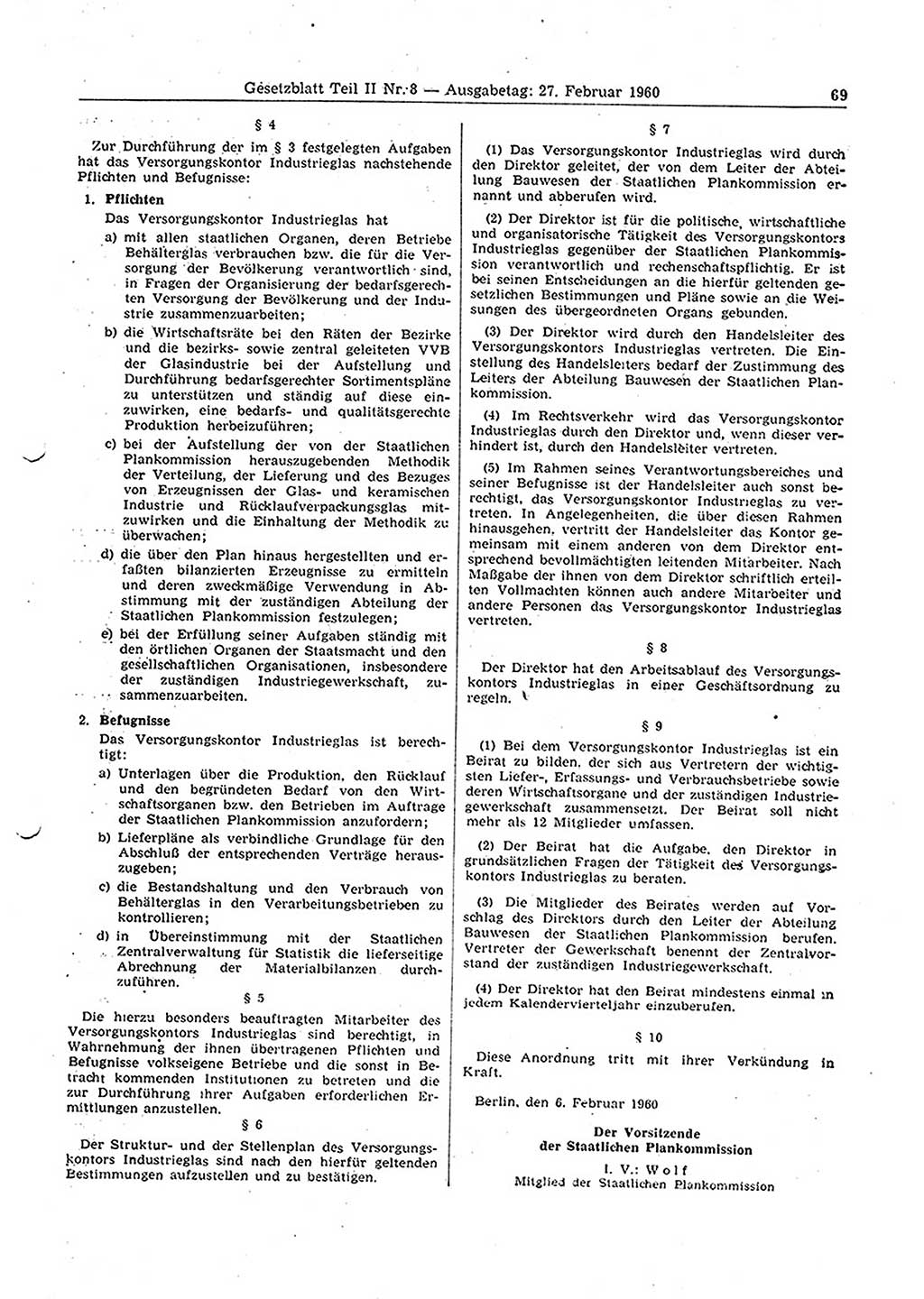 Gesetzblatt (GBl.) der Deutschen Demokratischen Republik (DDR) Teil ⅠⅠ 1960, Seite 69 (GBl. DDR ⅠⅠ 1960, S. 69)