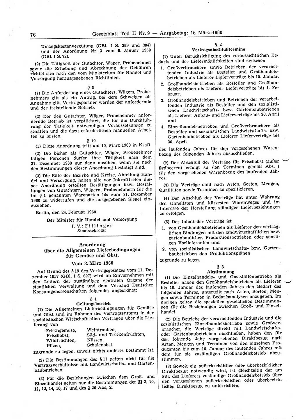 Gesetzblatt (GBl.) der Deutschen Demokratischen Republik (DDR) Teil ⅠⅠ 1960, Seite 76 (GBl. DDR ⅠⅠ 1960, S. 76)