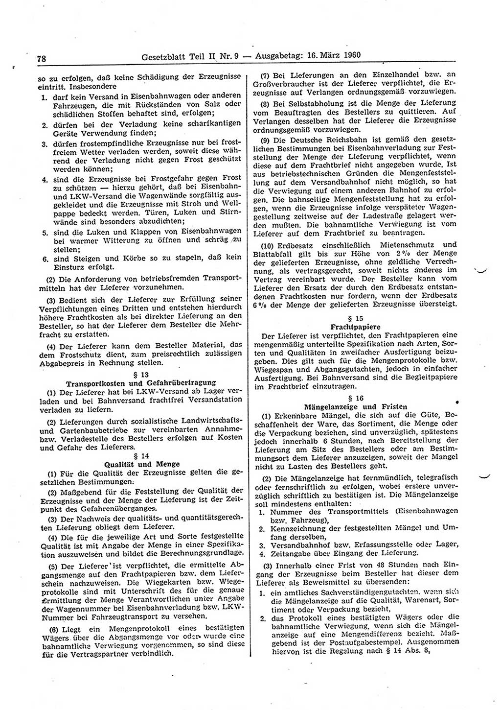 Gesetzblatt (GBl.) der Deutschen Demokratischen Republik (DDR) Teil ⅠⅠ 1960, Seite 78 (GBl. DDR ⅠⅠ 1960, S. 78)