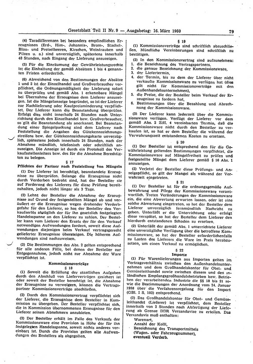 Gesetzblatt (GBl.) der Deutschen Demokratischen Republik (DDR) Teil ⅠⅠ 1960, Seite 79 (GBl. DDR ⅠⅠ 1960, S. 79)