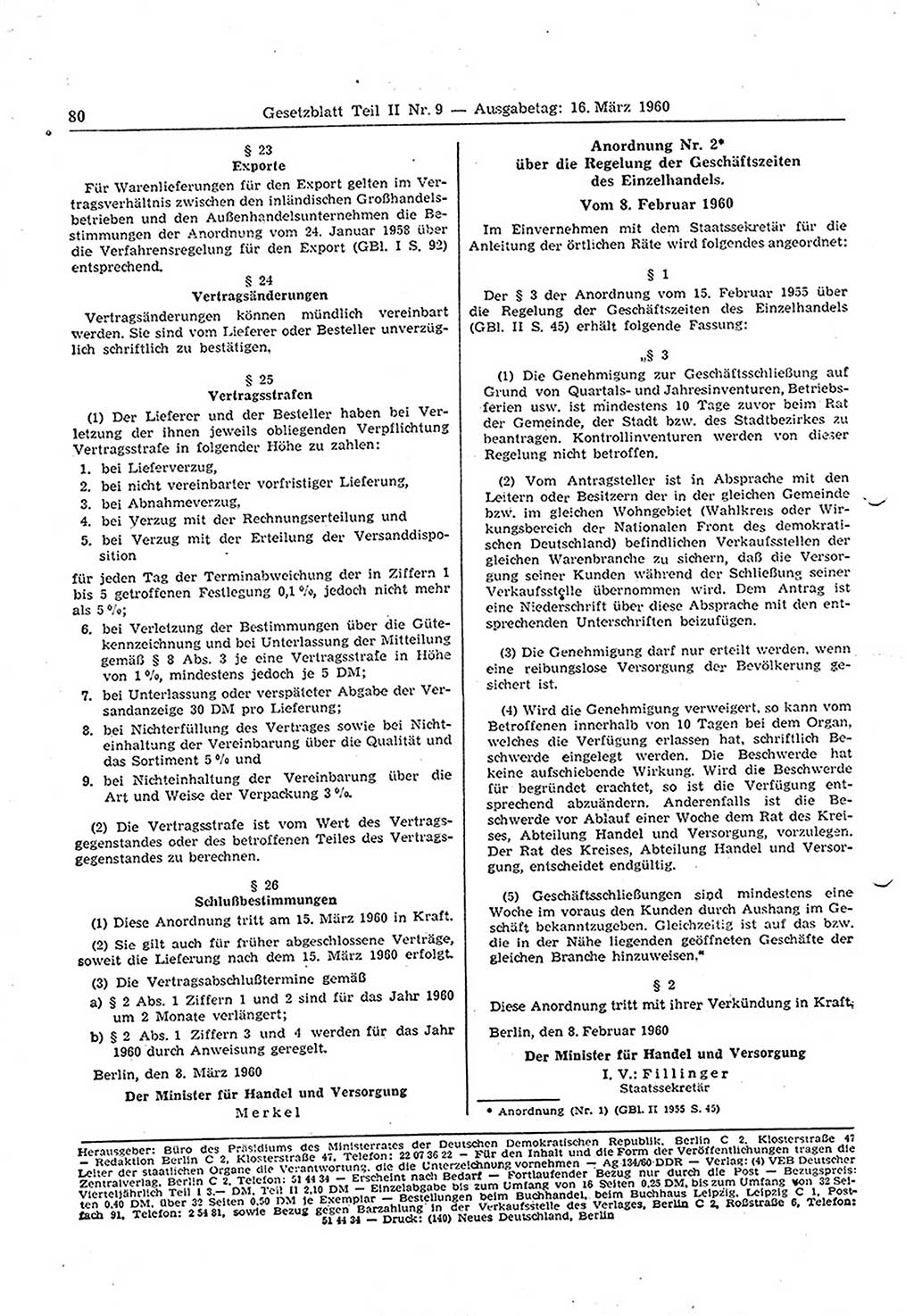 Gesetzblatt (GBl.) der Deutschen Demokratischen Republik (DDR) Teil ⅠⅠ 1960, Seite 80 (GBl. DDR ⅠⅠ 1960, S. 80)