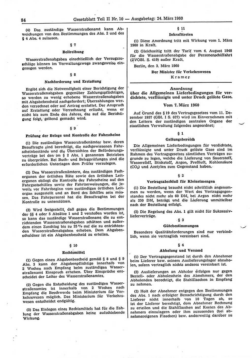 Gesetzblatt (GBl.) der Deutschen Demokratischen Republik (DDR) Teil ⅠⅠ 1960, Seite 84 (GBl. DDR ⅠⅠ 1960, S. 84)