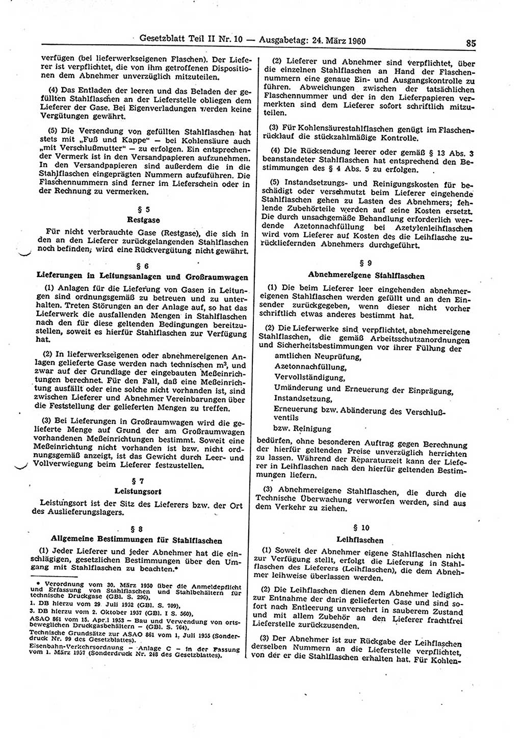 Gesetzblatt (GBl.) der Deutschen Demokratischen Republik (DDR) Teil ⅠⅠ 1960, Seite 85 (GBl. DDR ⅠⅠ 1960, S. 85)