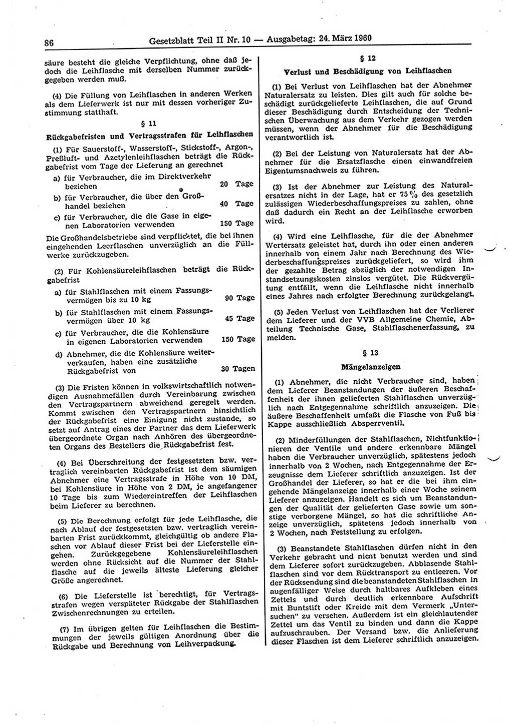 Gesetzblatt (GBl.) der Deutschen Demokratischen Republik (DDR) Teil ⅠⅠ 1960, Seite 86 (GBl. DDR ⅠⅠ 1960, S. 86)