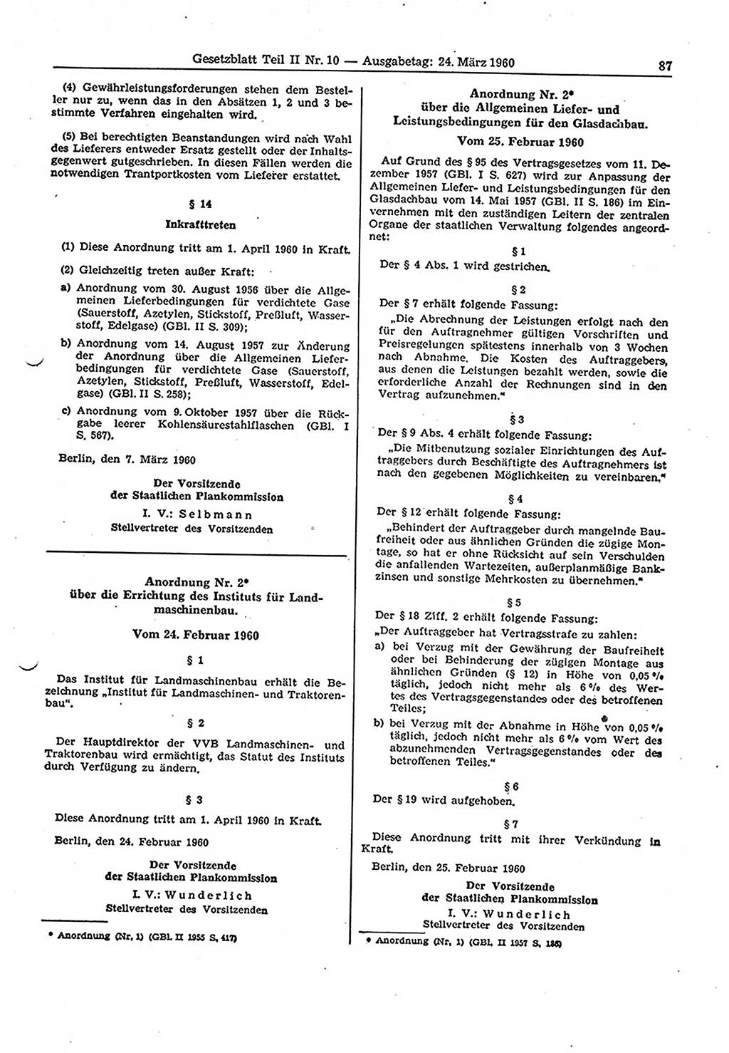 Gesetzblatt (GBl.) der Deutschen Demokratischen Republik (DDR) Teil ⅠⅠ 1960, Seite 87 (GBl. DDR ⅠⅠ 1960, S. 87)
