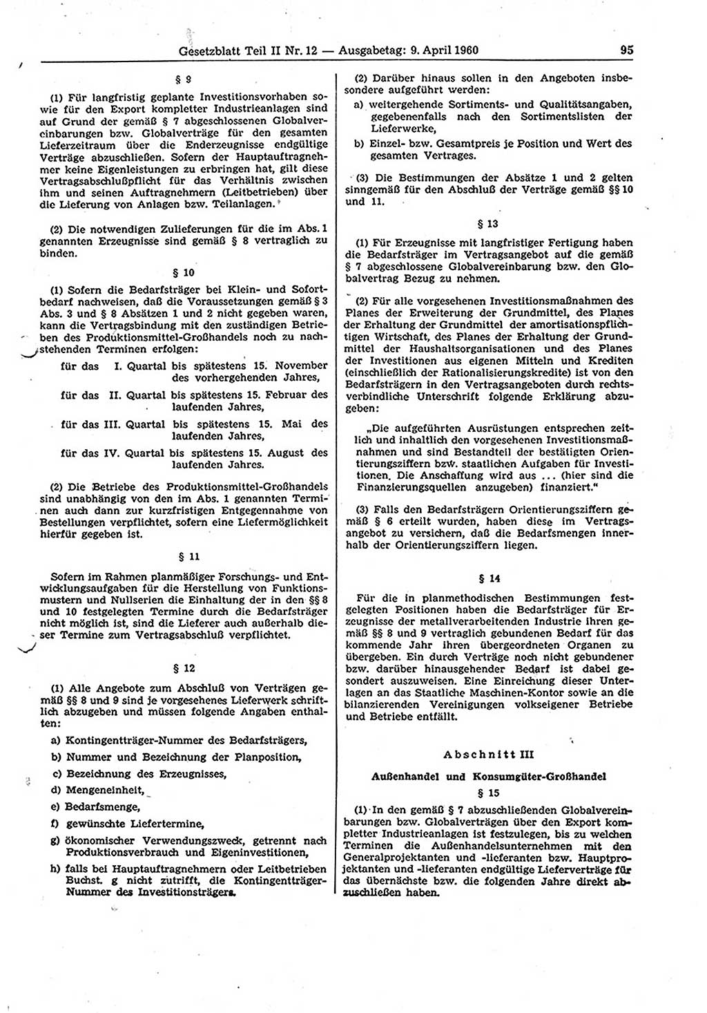Gesetzblatt (GBl.) der Deutschen Demokratischen Republik (DDR) Teil ⅠⅠ 1960, Seite 95 (GBl. DDR ⅠⅠ 1960, S. 95)