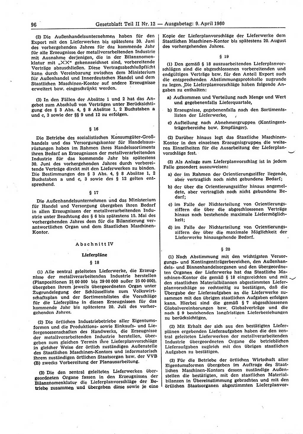 Gesetzblatt (GBl.) der Deutschen Demokratischen Republik (DDR) Teil ⅠⅠ 1960, Seite 96 (GBl. DDR ⅠⅠ 1960, S. 96)