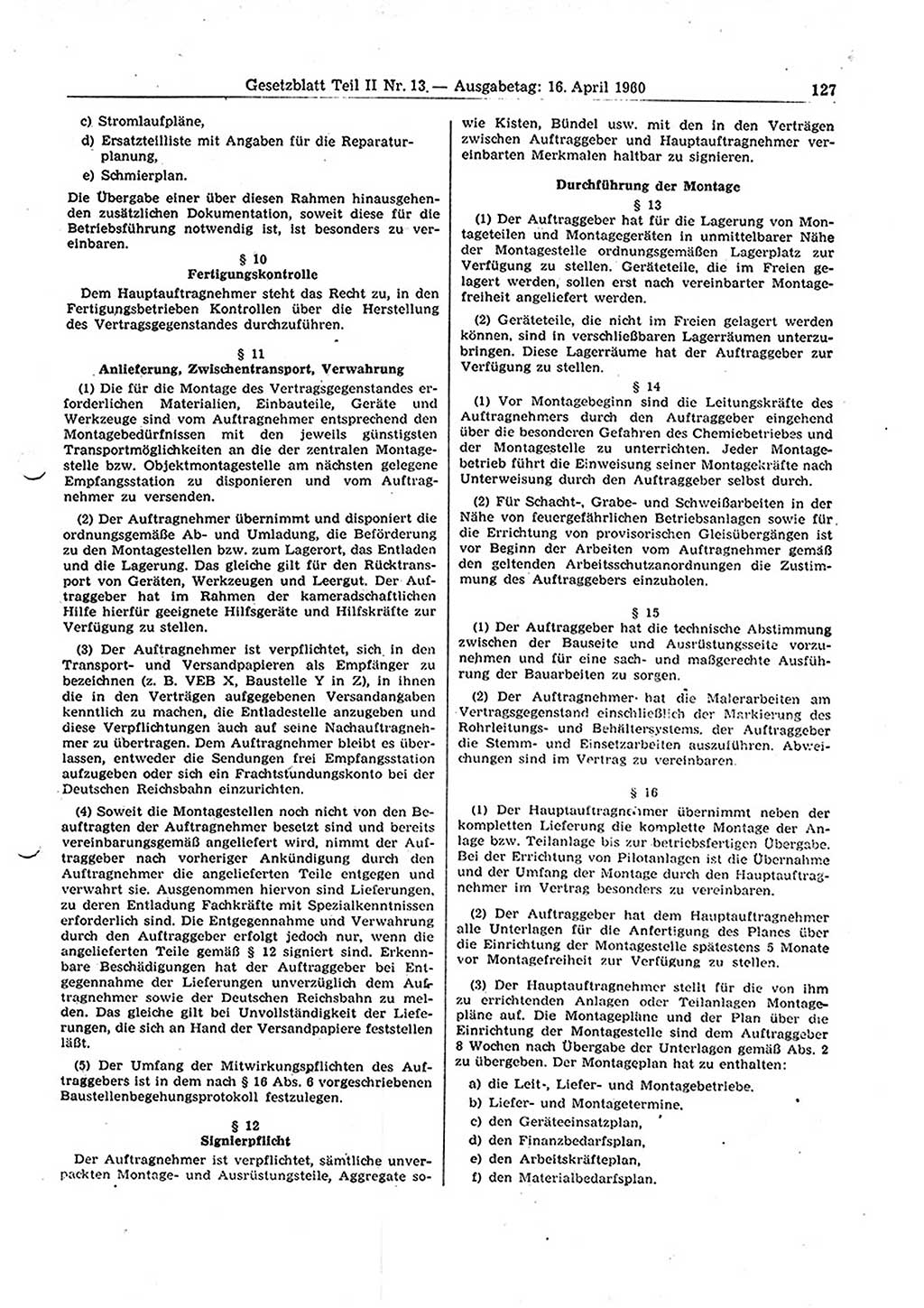 Gesetzblatt (GBl.) der Deutschen Demokratischen Republik (DDR) Teil ⅠⅠ 1960, Seite 127 (GBl. DDR ⅠⅠ 1960, S. 127)