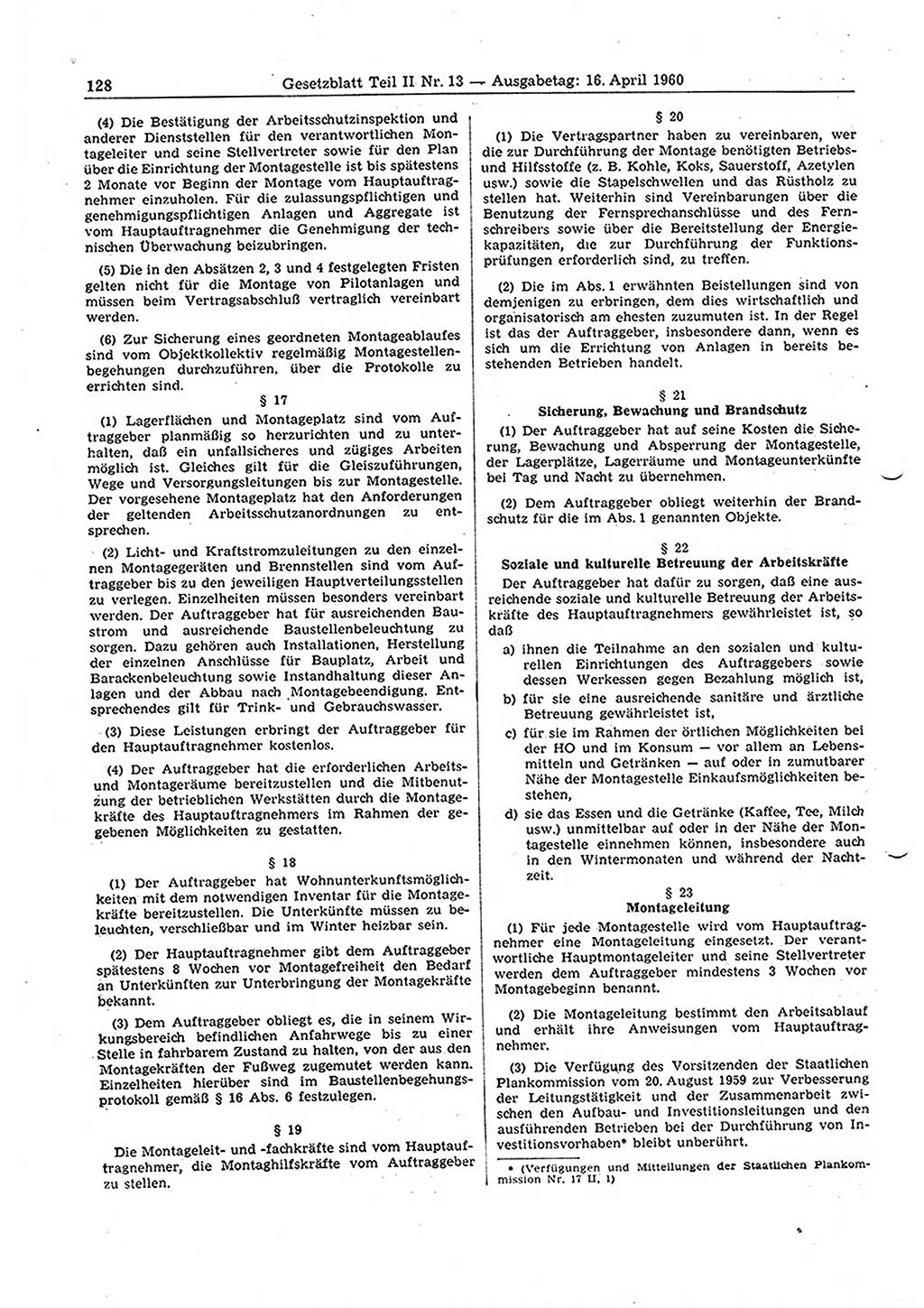 Gesetzblatt (GBl.) der Deutschen Demokratischen Republik (DDR) Teil ⅠⅠ 1960, Seite 128 (GBl. DDR ⅠⅠ 1960, S. 128)