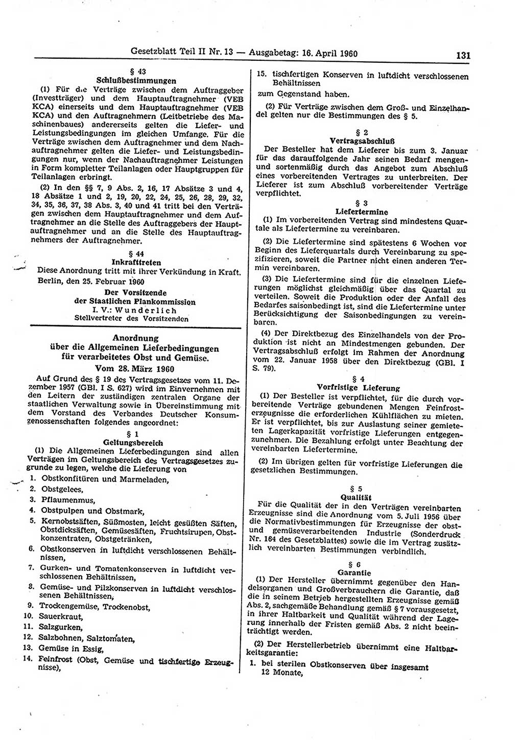 Gesetzblatt (GBl.) der Deutschen Demokratischen Republik (DDR) Teil ⅠⅠ 1960, Seite 131 (GBl. DDR ⅠⅠ 1960, S. 131)
