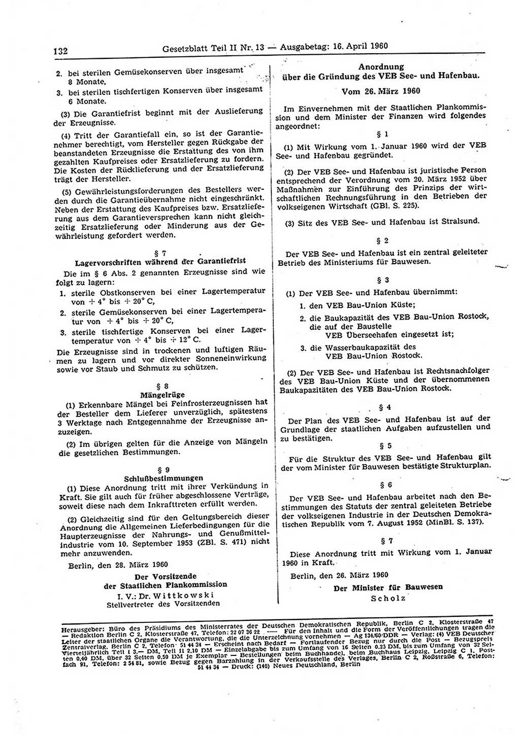 Gesetzblatt (GBl.) der Deutschen Demokratischen Republik (DDR) Teil ⅠⅠ 1960, Seite 132 (GBl. DDR ⅠⅠ 1960, S. 132)