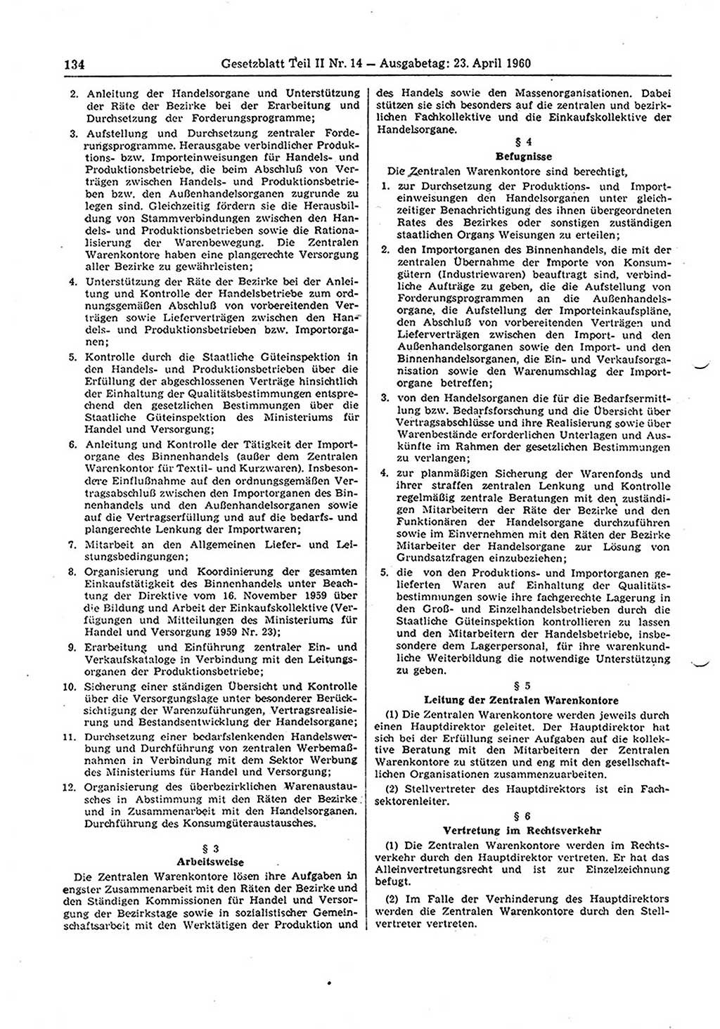 Gesetzblatt (GBl.) der Deutschen Demokratischen Republik (DDR) Teil ⅠⅠ 1960, Seite 134 (GBl. DDR ⅠⅠ 1960, S. 134)