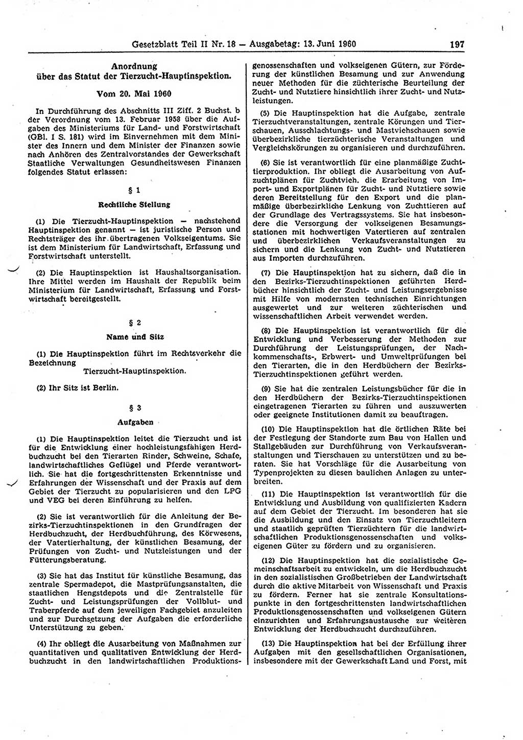 Gesetzblatt (GBl.) der Deutschen Demokratischen Republik (DDR) Teil ⅠⅠ 1960, Seite 197 (GBl. DDR ⅠⅠ 1960, S. 197)