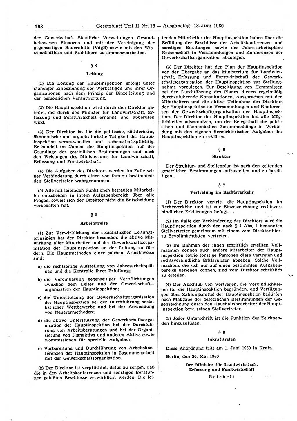 Gesetzblatt (GBl.) der Deutschen Demokratischen Republik (DDR) Teil ⅠⅠ 1960, Seite 198 (GBl. DDR ⅠⅠ 1960, S. 198)