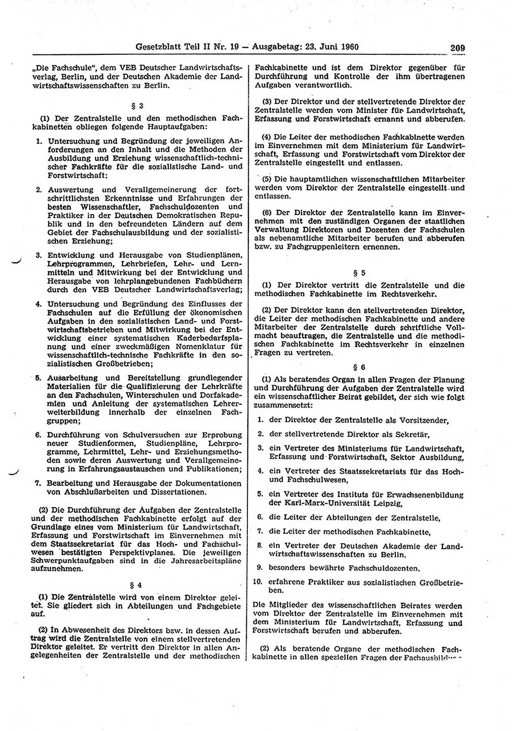 Gesetzblatt (GBl.) der Deutschen Demokratischen Republik (DDR) Teil ⅠⅠ 1960, Seite 209 (GBl. DDR ⅠⅠ 1960, S. 209)