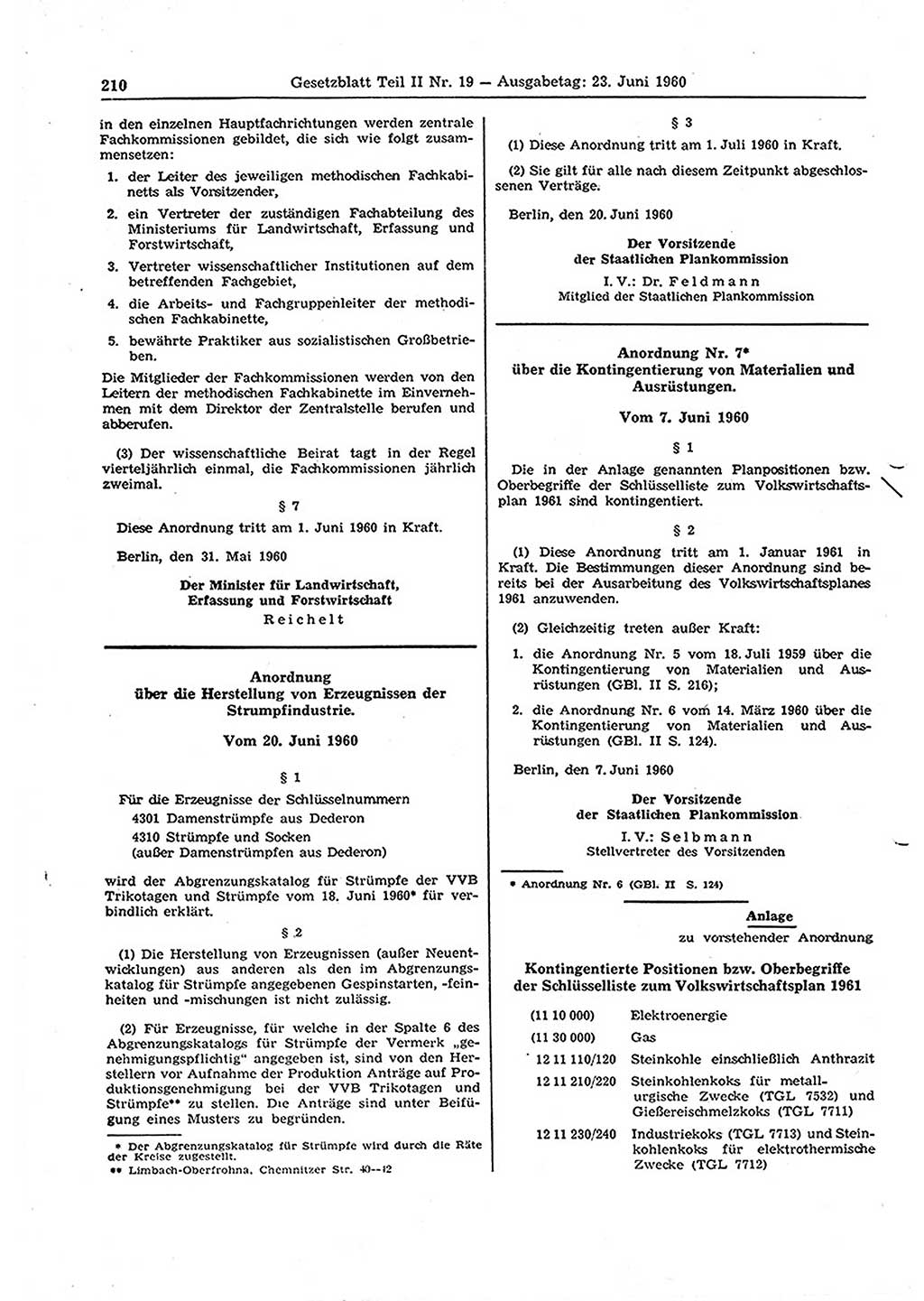 Gesetzblatt (GBl.) der Deutschen Demokratischen Republik (DDR) Teil ⅠⅠ 1960, Seite 210 (GBl. DDR ⅠⅠ 1960, S. 210)