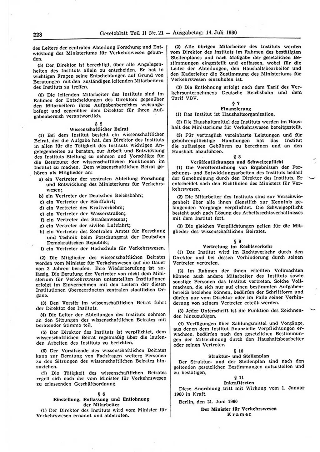 Gesetzblatt (GBl.) der Deutschen Demokratischen Republik (DDR) Teil ⅠⅠ 1960, Seite 228 (GBl. DDR ⅠⅠ 1960, S. 228)