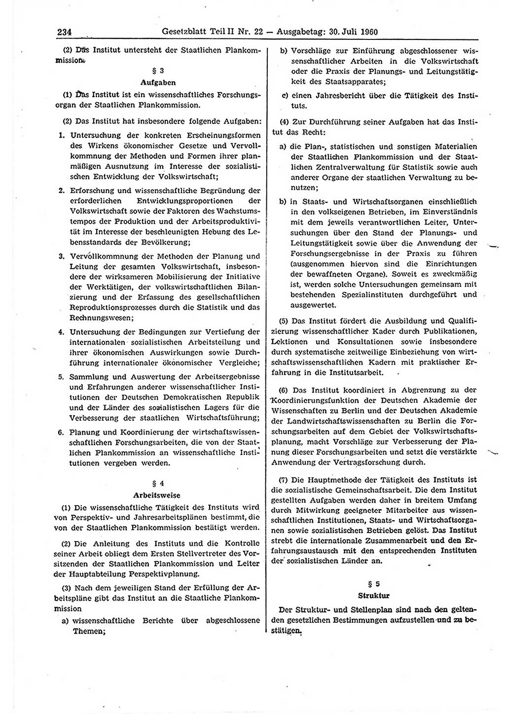 Gesetzblatt (GBl.) der Deutschen Demokratischen Republik (DDR) Teil ⅠⅠ 1960, Seite 234 (GBl. DDR ⅠⅠ 1960, S. 234)