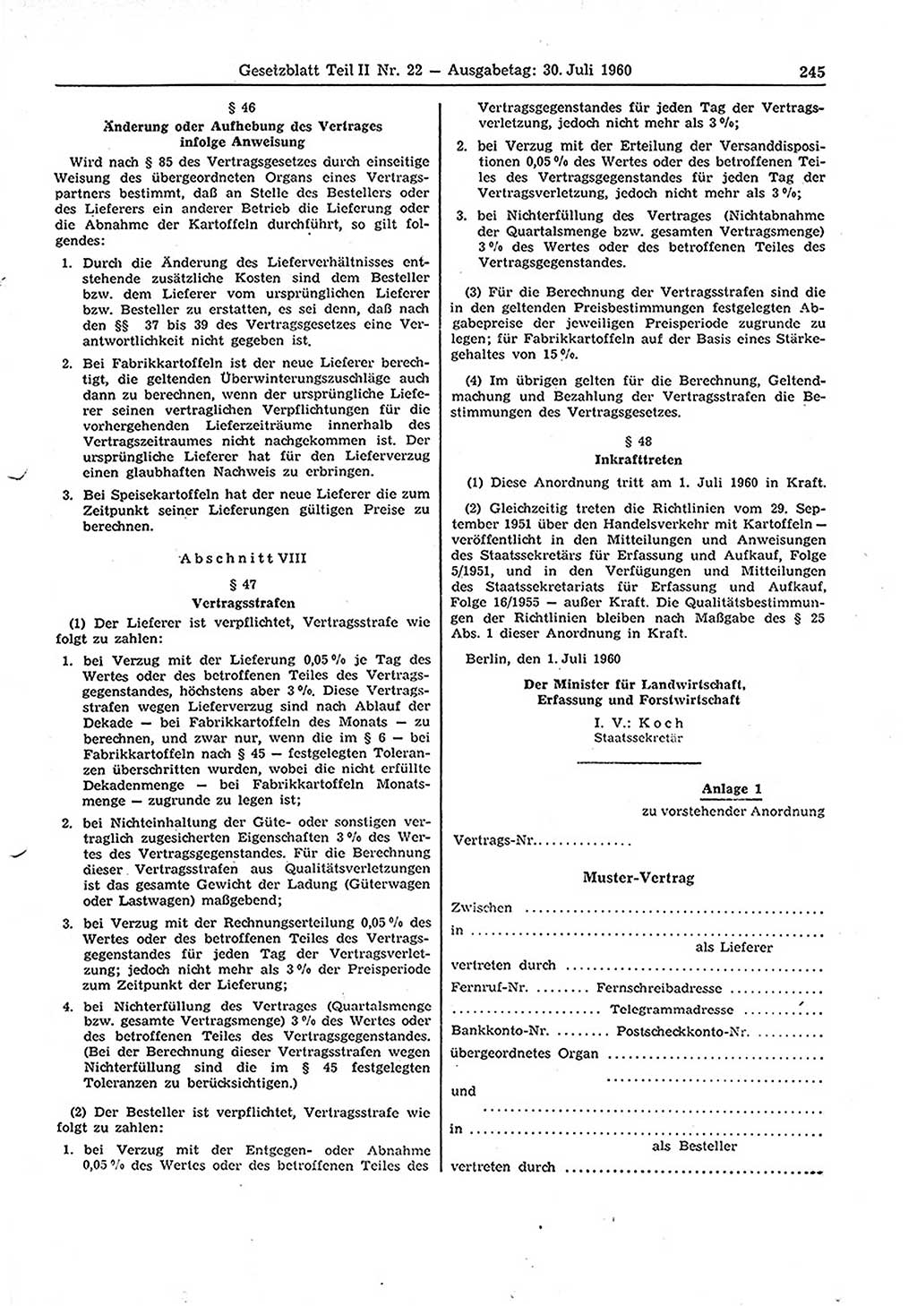 Gesetzblatt (GBl.) der Deutschen Demokratischen Republik (DDR) Teil ⅠⅠ 1960, Seite 245 (GBl. DDR ⅠⅠ 1960, S. 245)