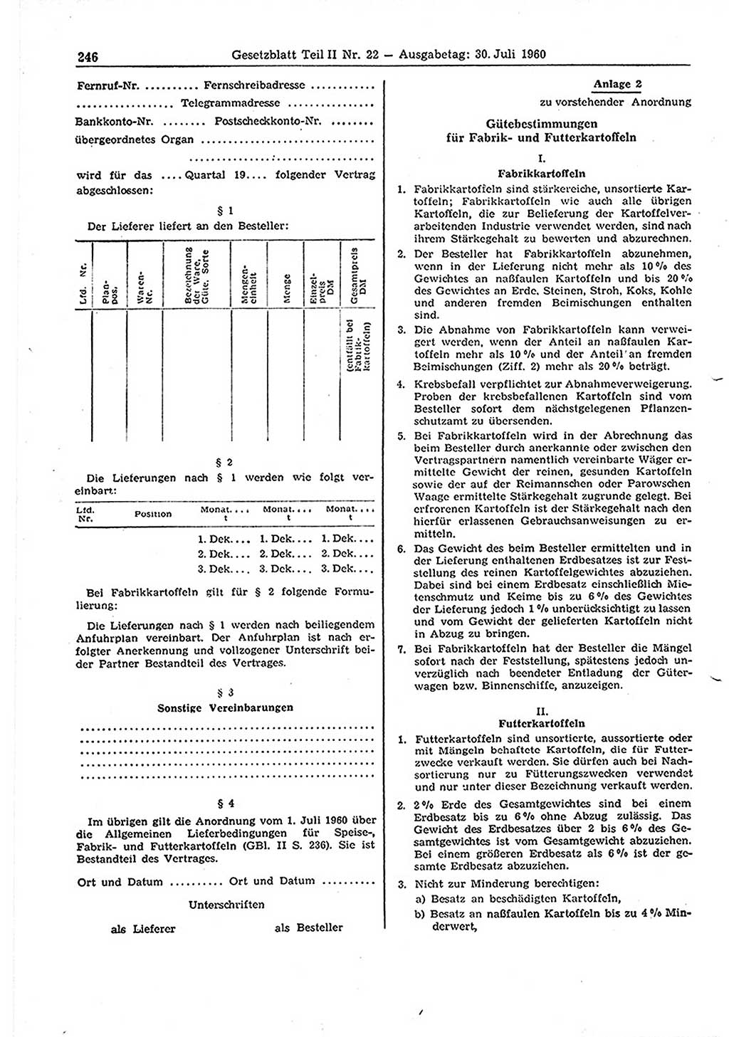 Gesetzblatt (GBl.) der Deutschen Demokratischen Republik (DDR) Teil ⅠⅠ 1960, Seite 246 (GBl. DDR ⅠⅠ 1960, S. 246)
