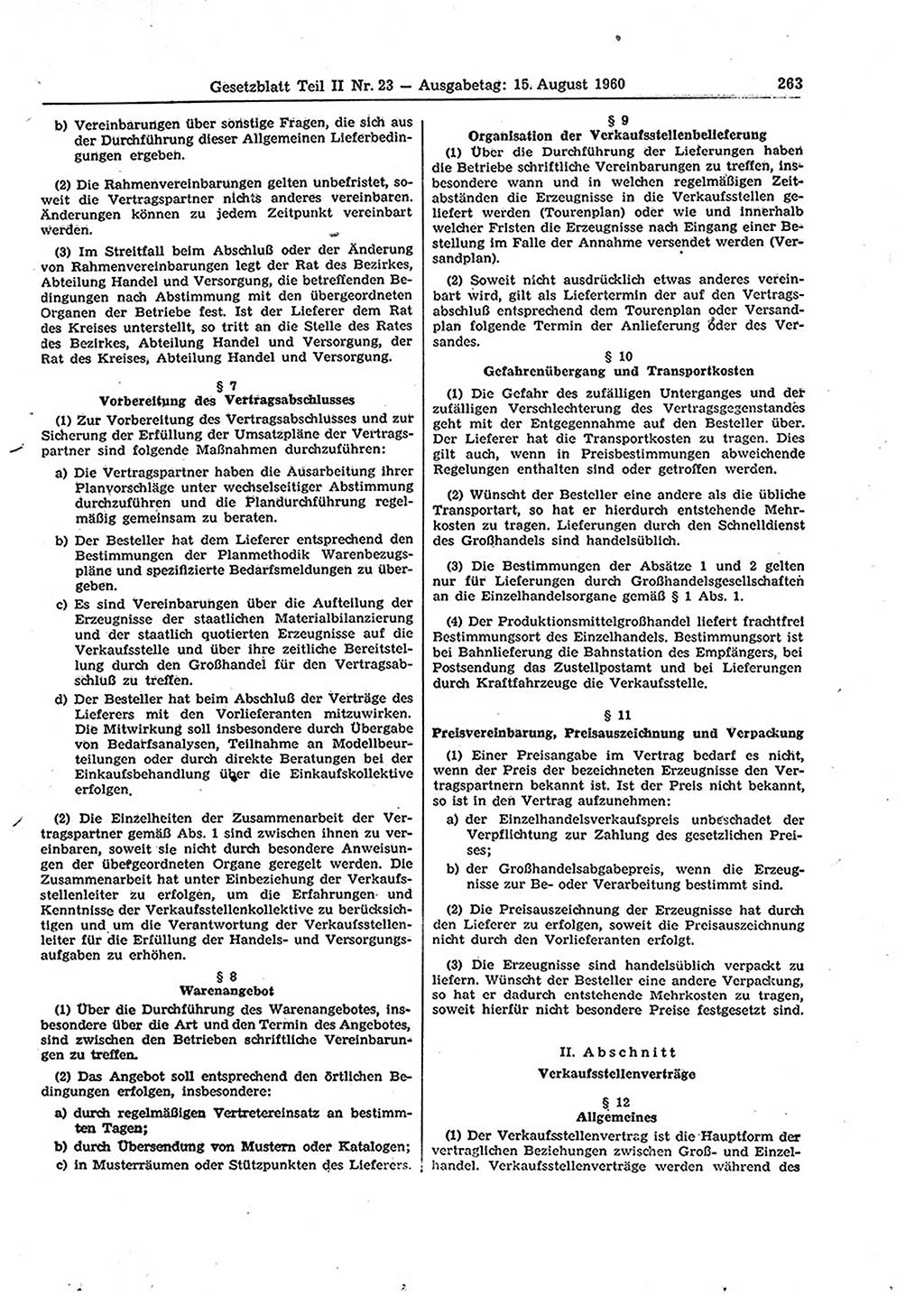 Gesetzblatt (GBl.) der Deutschen Demokratischen Republik (DDR) Teil ⅠⅠ 1960, Seite 263 (GBl. DDR ⅠⅠ 1960, S. 263)