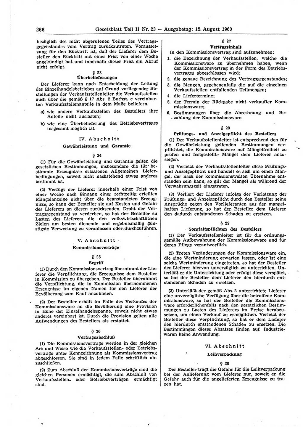 Gesetzblatt (GBl.) der Deutschen Demokratischen Republik (DDR) Teil ⅠⅠ 1960, Seite 266 (GBl. DDR ⅠⅠ 1960, S. 266)