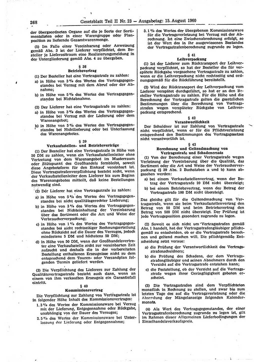 Gesetzblatt (GBl.) der Deutschen Demokratischen Republik (DDR) Teil ⅠⅠ 1960, Seite 268 (GBl. DDR ⅠⅠ 1960, S. 268)