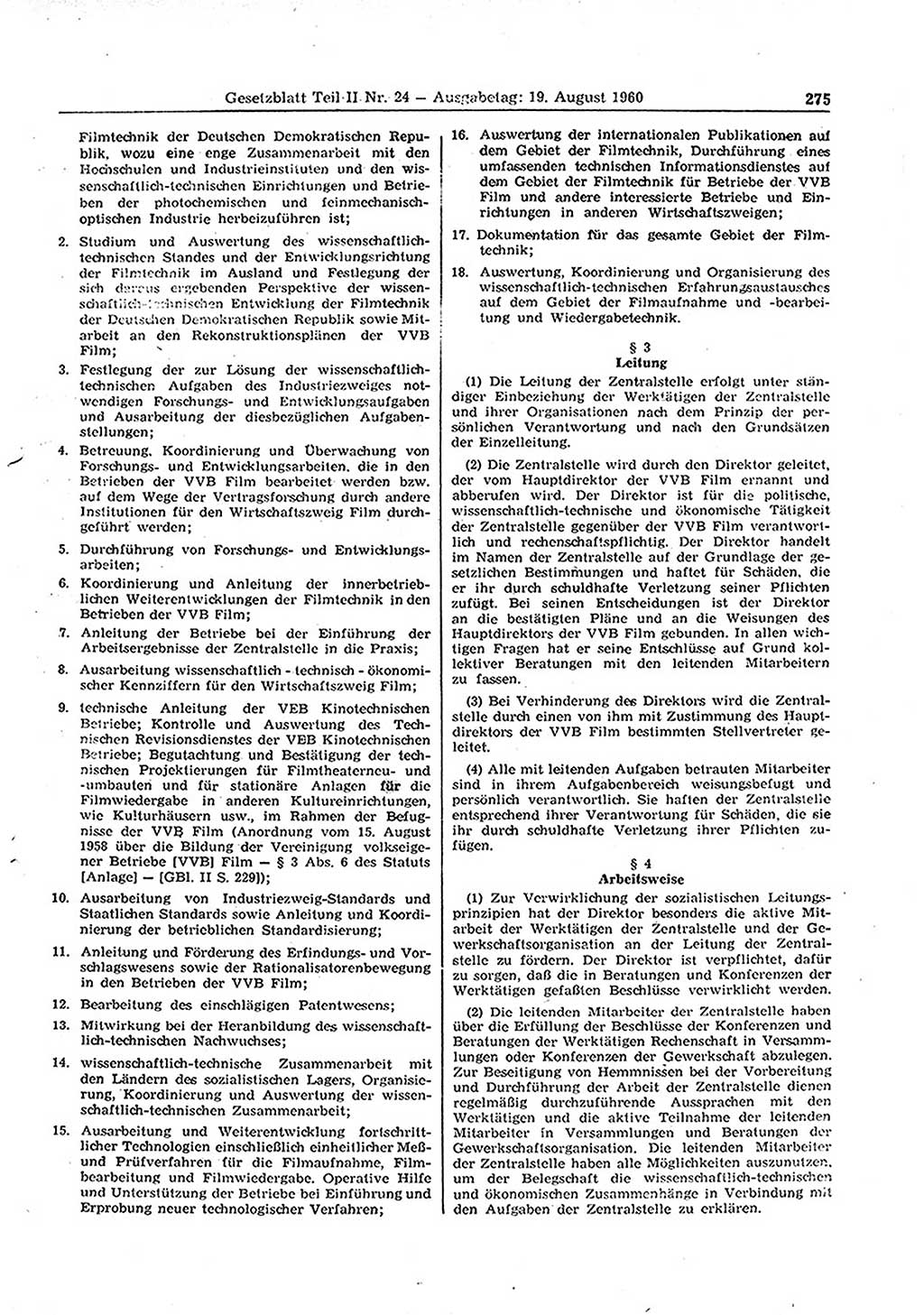 Gesetzblatt (GBl.) der Deutschen Demokratischen Republik (DDR) Teil ⅠⅠ 1960, Seite 275 (GBl. DDR ⅠⅠ 1960, S. 275)
