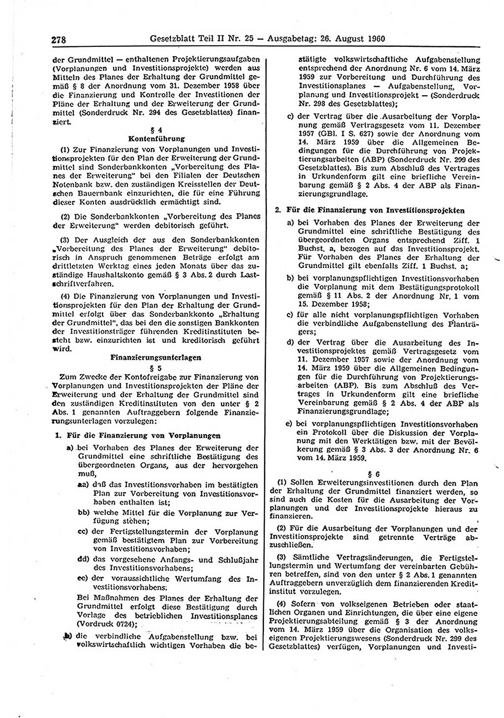 Gesetzblatt (GBl.) der Deutschen Demokratischen Republik (DDR) Teil ⅠⅠ 1960, Seite 278 (GBl. DDR ⅠⅠ 1960, S. 278)
