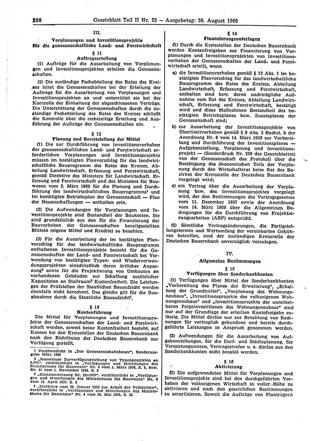 Gesetzblatt (GBl.) der Deutschen Demokratischen Republik (DDR) Teil ⅠⅠ 1960, Seite 280 (GBl. DDR ⅠⅠ 1960, S. 280)