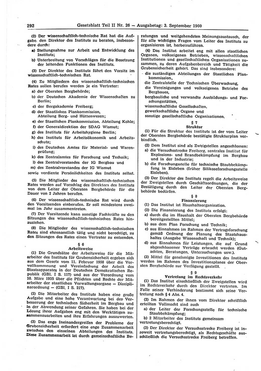 Gesetzblatt (GBl.) der Deutschen Demokratischen Republik (DDR) Teil ⅠⅠ 1960, Seite 292 (GBl. DDR ⅠⅠ 1960, S. 292)