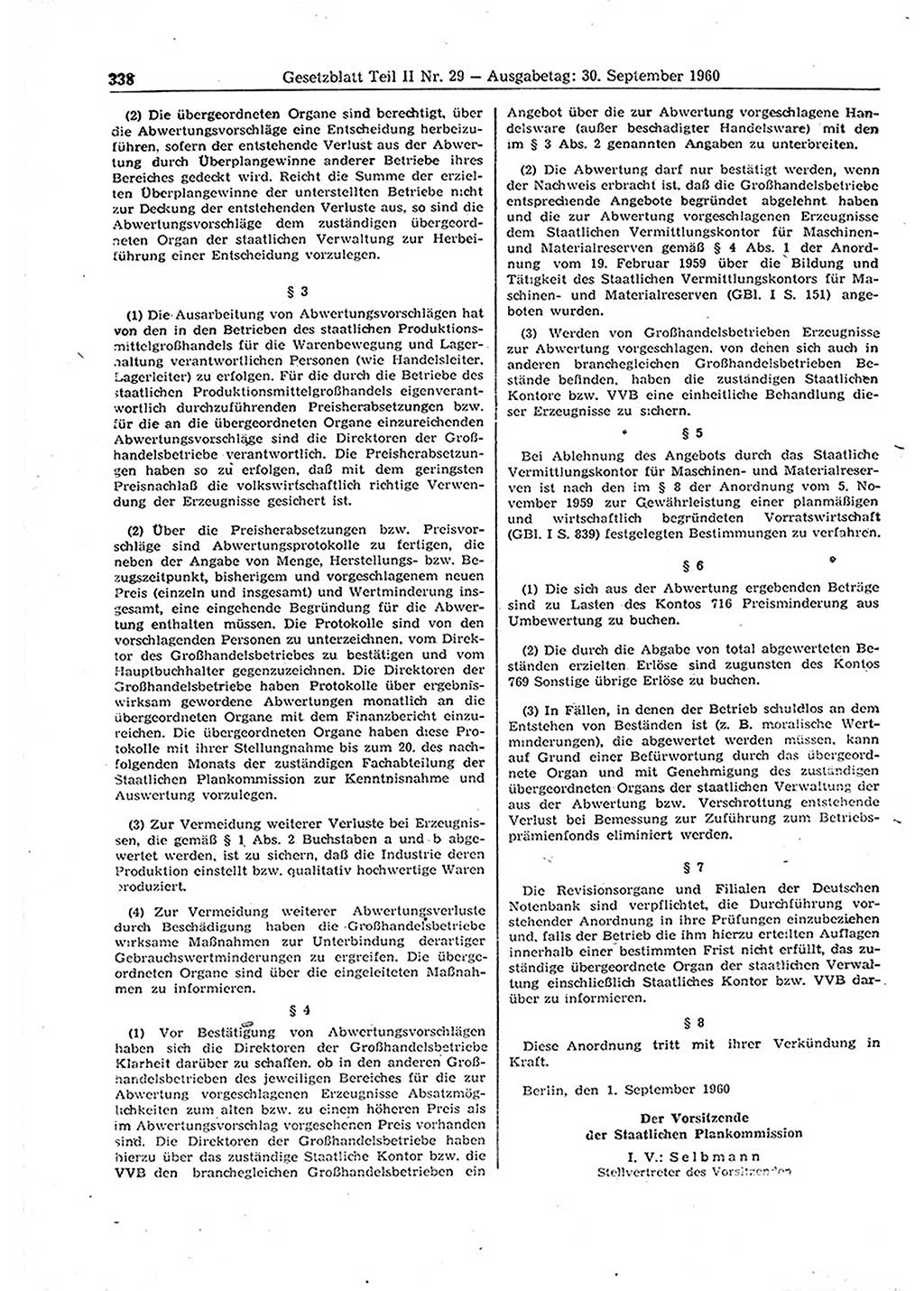 Gesetzblatt (GBl.) der Deutschen Demokratischen Republik (DDR) Teil ⅠⅠ 1960, Seite 338 (GBl. DDR ⅠⅠ 1960, S. 338)