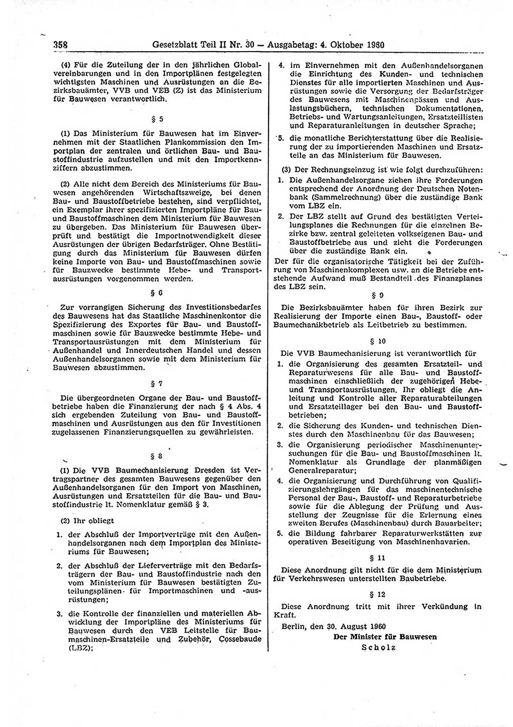 Gesetzblatt (GBl.) der Deutschen Demokratischen Republik (DDR) Teil ⅠⅠ 1960, Seite 358 (GBl. DDR ⅠⅠ 1960, S. 358)