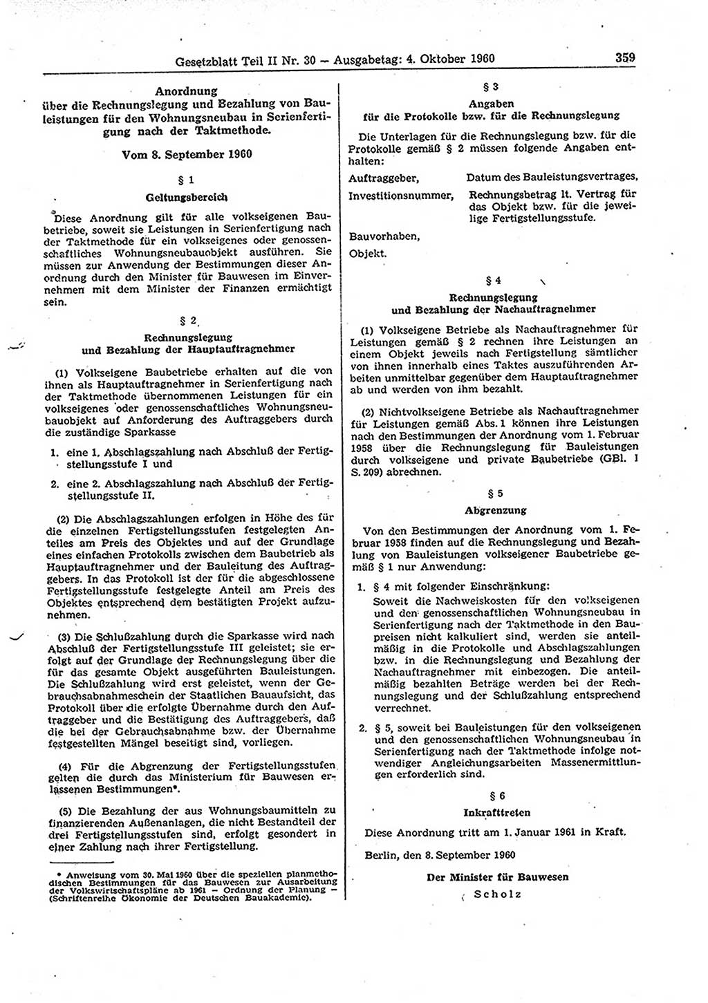 Gesetzblatt (GBl.) der Deutschen Demokratischen Republik (DDR) Teil ⅠⅠ 1960, Seite 359 (GBl. DDR ⅠⅠ 1960, S. 359)