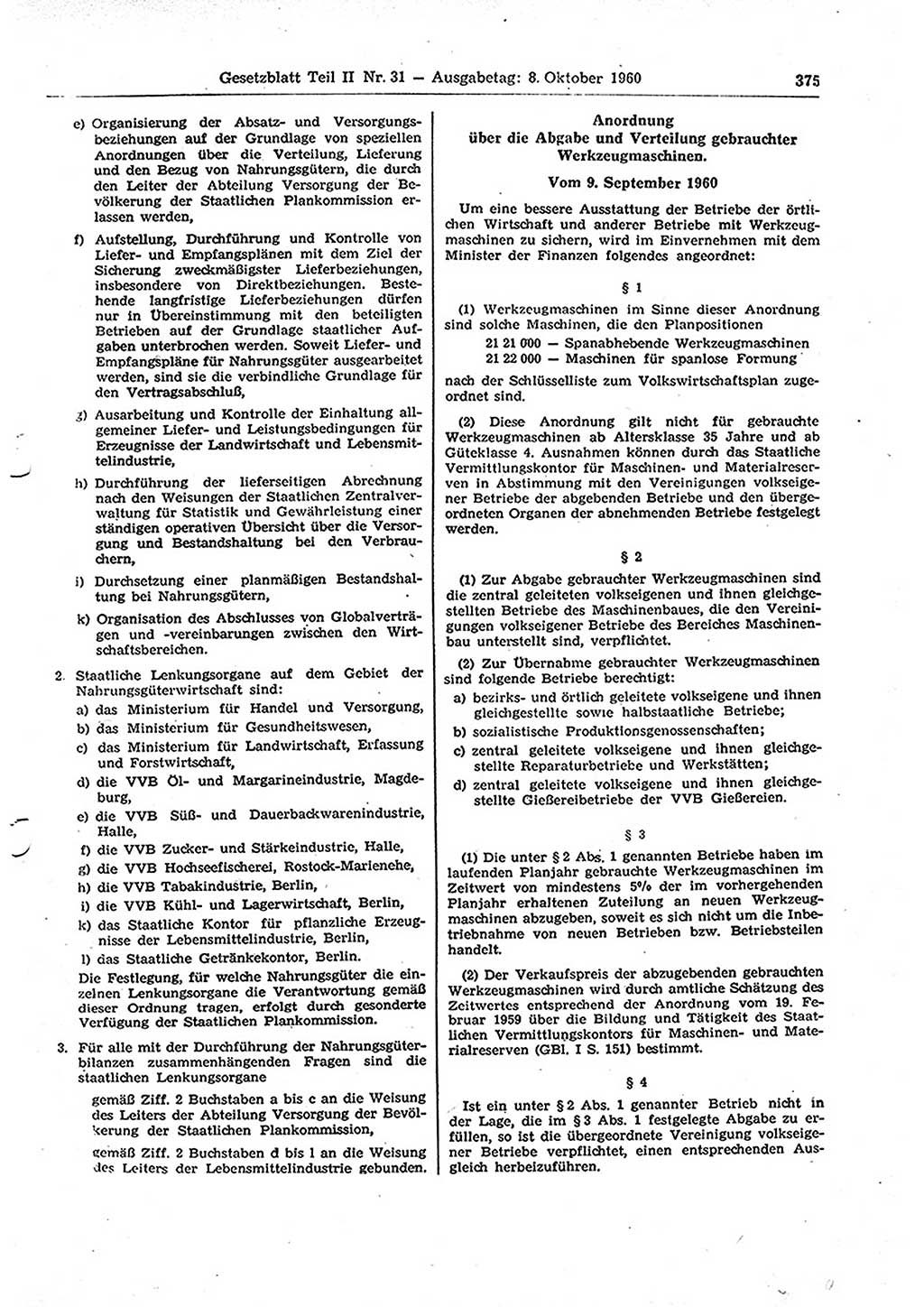 Gesetzblatt (GBl.) der Deutschen Demokratischen Republik (DDR) Teil ⅠⅠ 1960, Seite 375 (GBl. DDR ⅠⅠ 1960, S. 375)