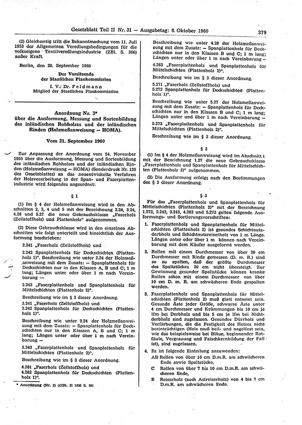 Gesetzblatt (GBl.) der Deutschen Demokratischen Republik (DDR) Teil ⅠⅠ 1960, Seite 379 (GBl. DDR ⅠⅠ 1960, S. 379)