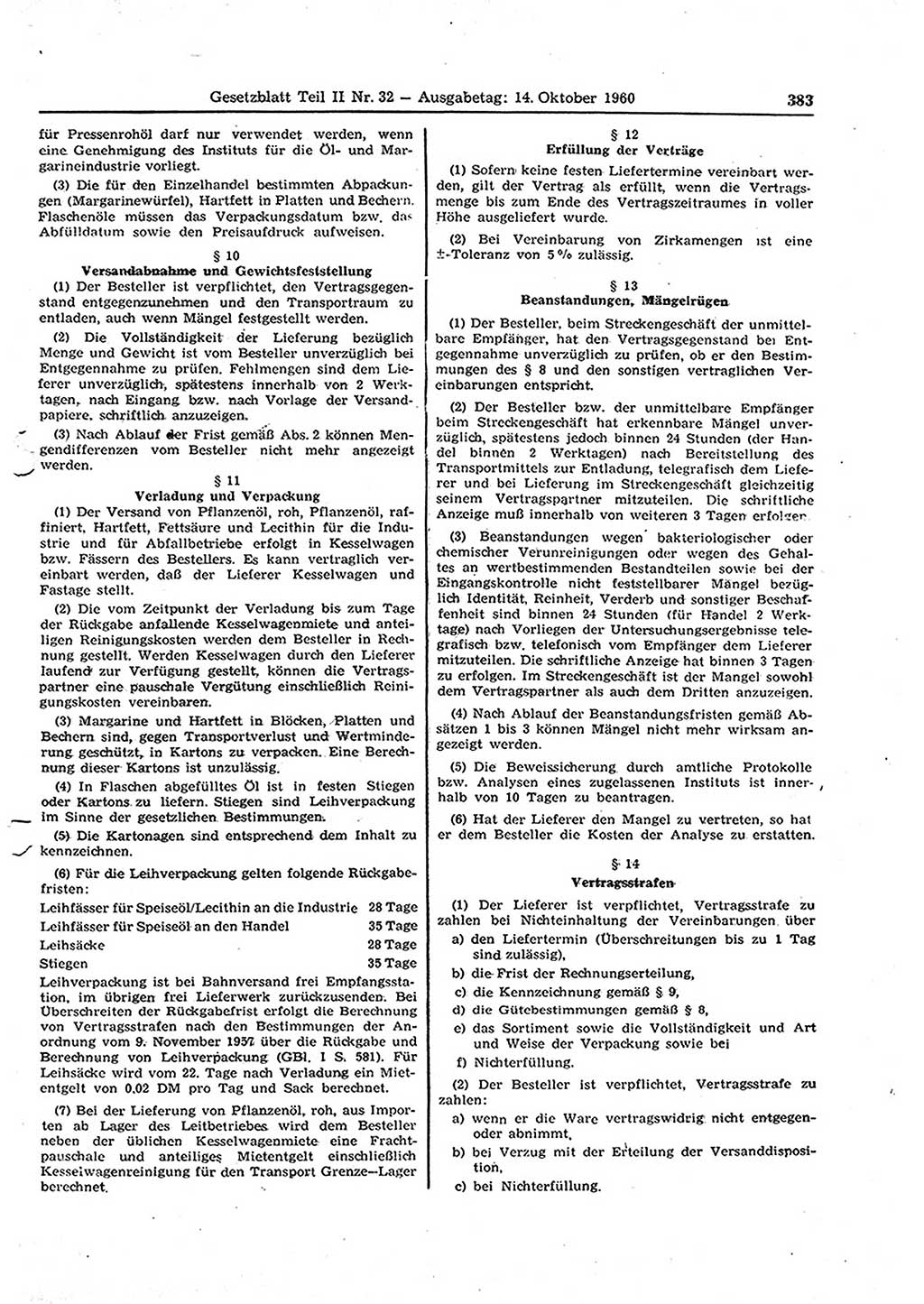 Gesetzblatt (GBl.) der Deutschen Demokratischen Republik (DDR) Teil ⅠⅠ 1960, Seite 383 (GBl. DDR ⅠⅠ 1960, S. 383)