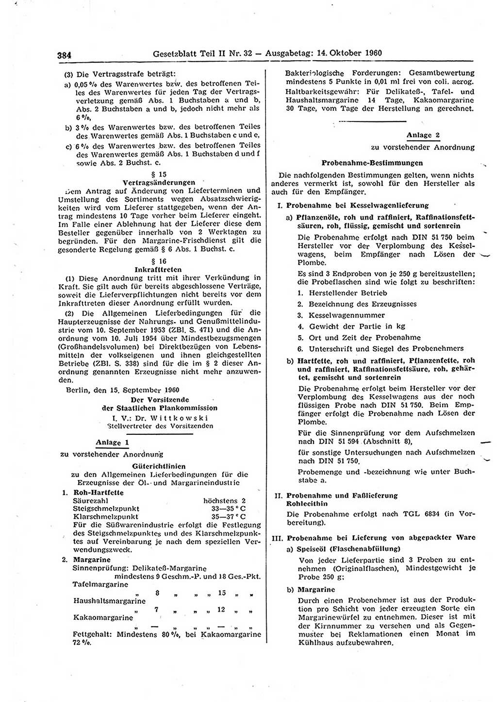 Gesetzblatt (GBl.) der Deutschen Demokratischen Republik (DDR) Teil ⅠⅠ 1960, Seite 384 (GBl. DDR ⅠⅠ 1960, S. 384)