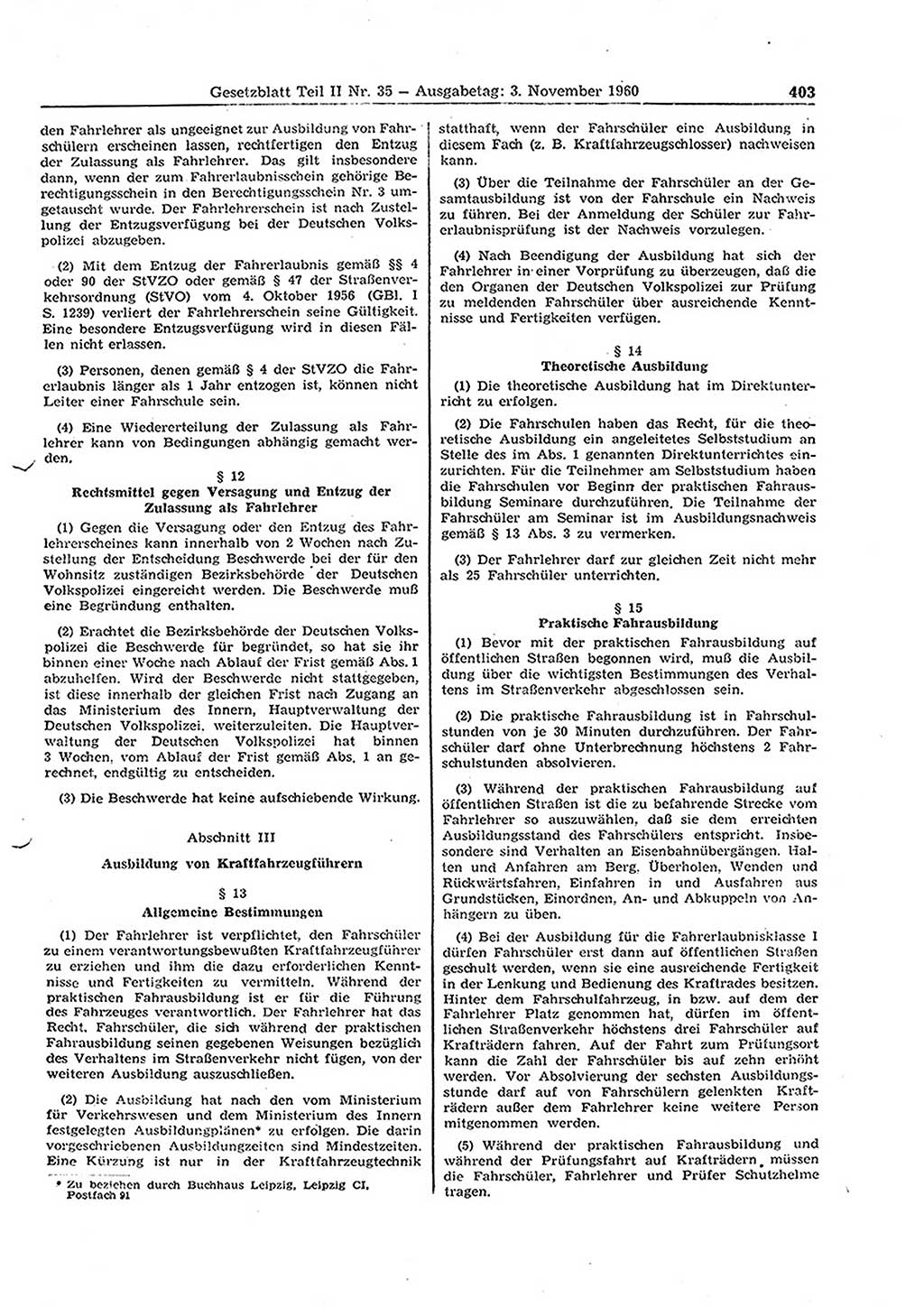 Gesetzblatt (GBl.) der Deutschen Demokratischen Republik (DDR) Teil ⅠⅠ 1960, Seite 403 (GBl. DDR ⅠⅠ 1960, S. 403)