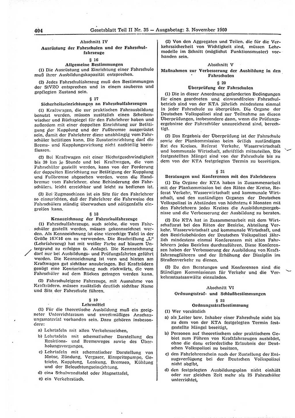 Gesetzblatt (GBl.) der Deutschen Demokratischen Republik (DDR) Teil ⅠⅠ 1960, Seite 404 (GBl. DDR ⅠⅠ 1960, S. 404)