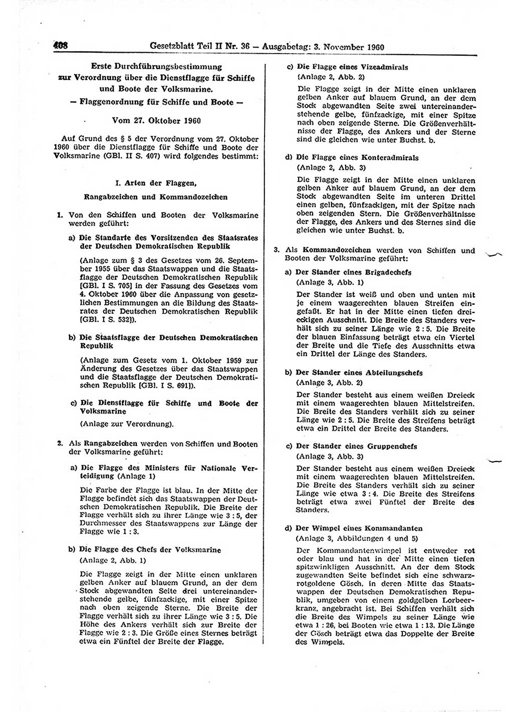 Gesetzblatt (GBl.) der Deutschen Demokratischen Republik (DDR) Teil ⅠⅠ 1960, Seite 408 (GBl. DDR ⅠⅠ 1960, S. 408)