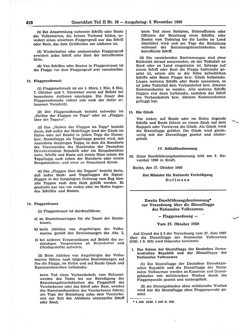 Gesetzblatt (GBl.) der Deutschen Demokratischen Republik (DDR) Teil ⅠⅠ 1960, Seite 410 (GBl. DDR ⅠⅠ 1960, S. 410)