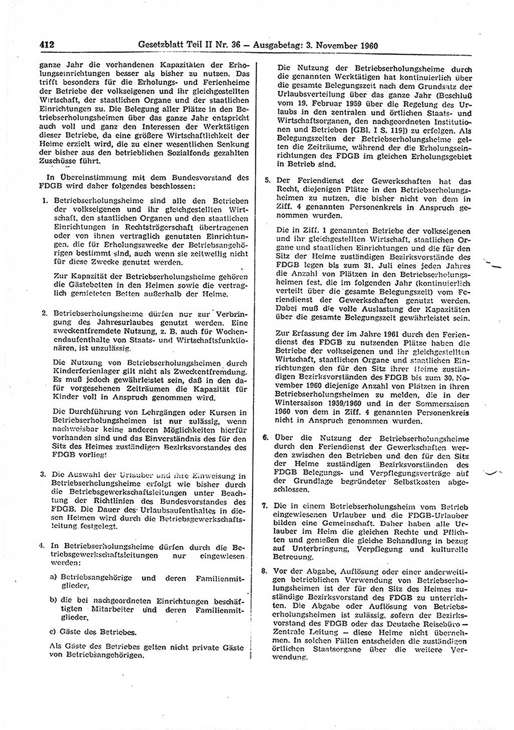 Gesetzblatt (GBl.) der Deutschen Demokratischen Republik (DDR) Teil ⅠⅠ 1960, Seite 412 (GBl. DDR ⅠⅠ 1960, S. 412)