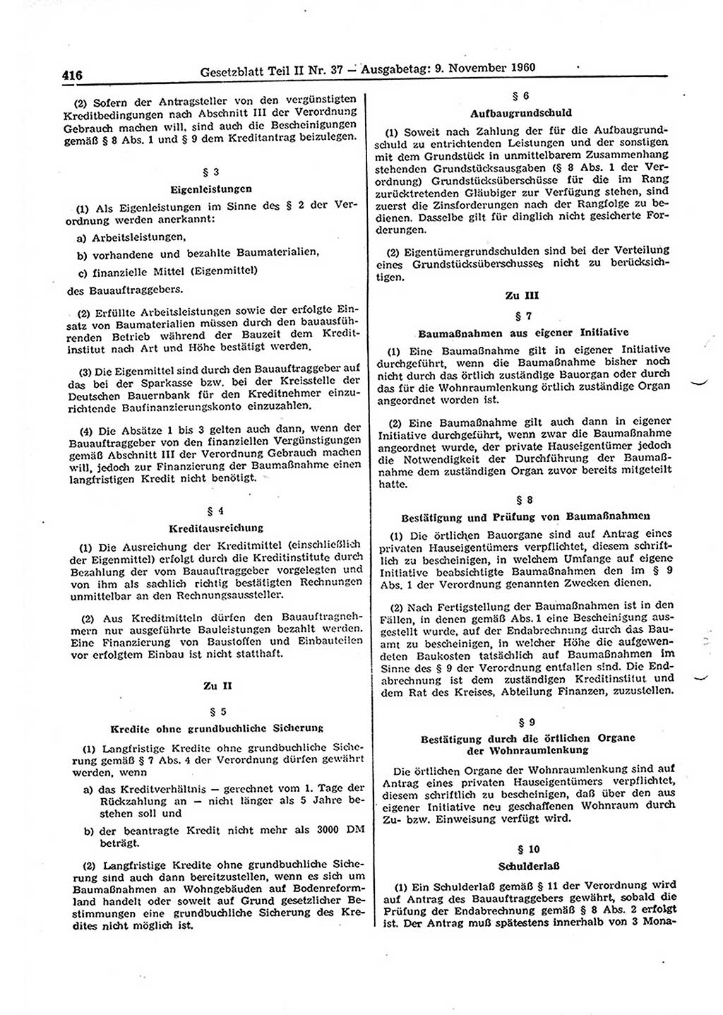 Gesetzblatt (GBl.) der Deutschen Demokratischen Republik (DDR) Teil ⅠⅠ 1960, Seite 416 (GBl. DDR ⅠⅠ 1960, S. 416)