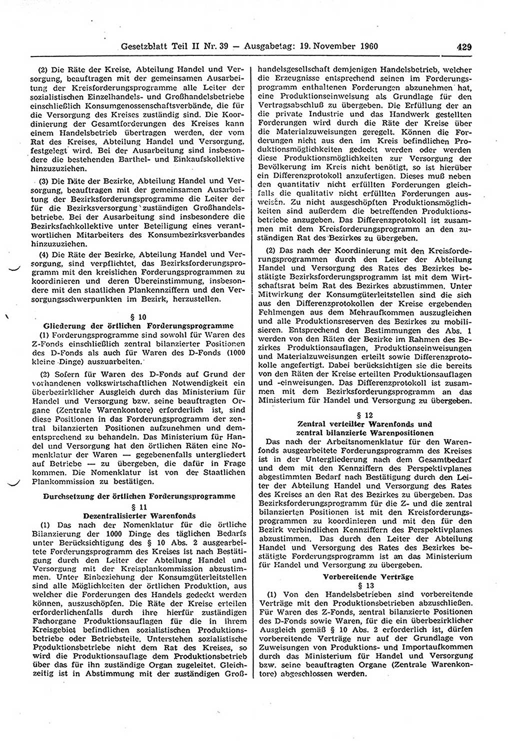 Gesetzblatt (GBl.) der Deutschen Demokratischen Republik (DDR) Teil ⅠⅠ 1960, Seite 429 (GBl. DDR ⅠⅠ 1960, S. 429)