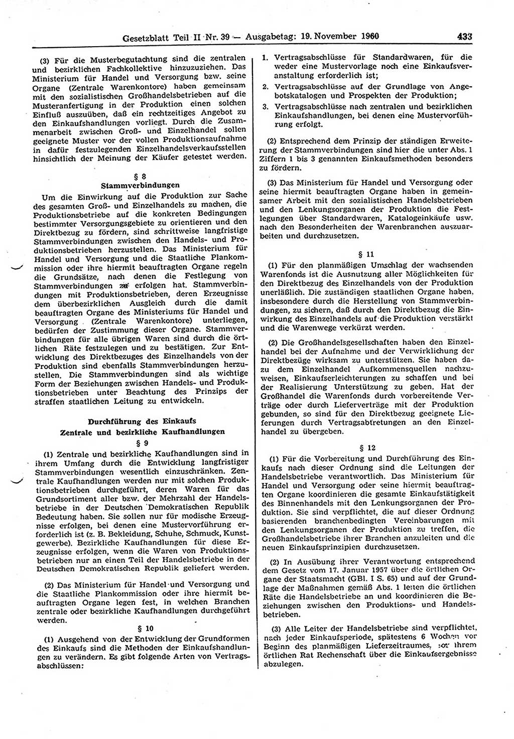 Gesetzblatt (GBl.) der Deutschen Demokratischen Republik (DDR) Teil ⅠⅠ 1960, Seite 433 (GBl. DDR ⅠⅠ 1960, S. 433)