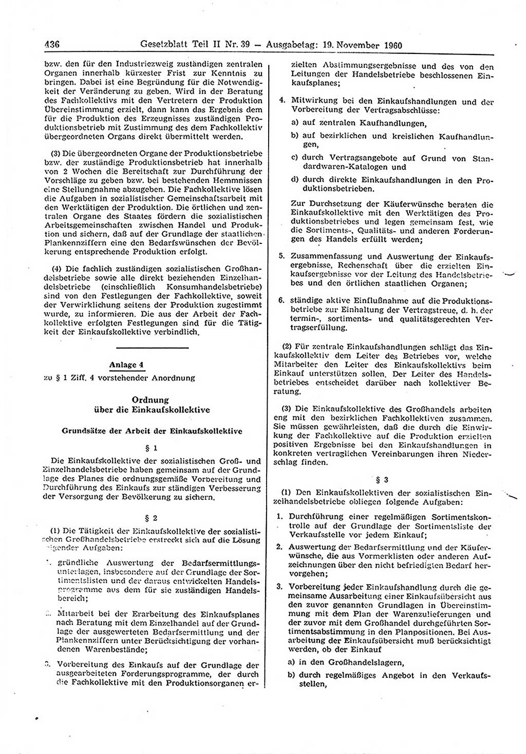 Gesetzblatt (GBl.) der Deutschen Demokratischen Republik (DDR) Teil ⅠⅠ 1960, Seite 436 (GBl. DDR ⅠⅠ 1960, S. 436)