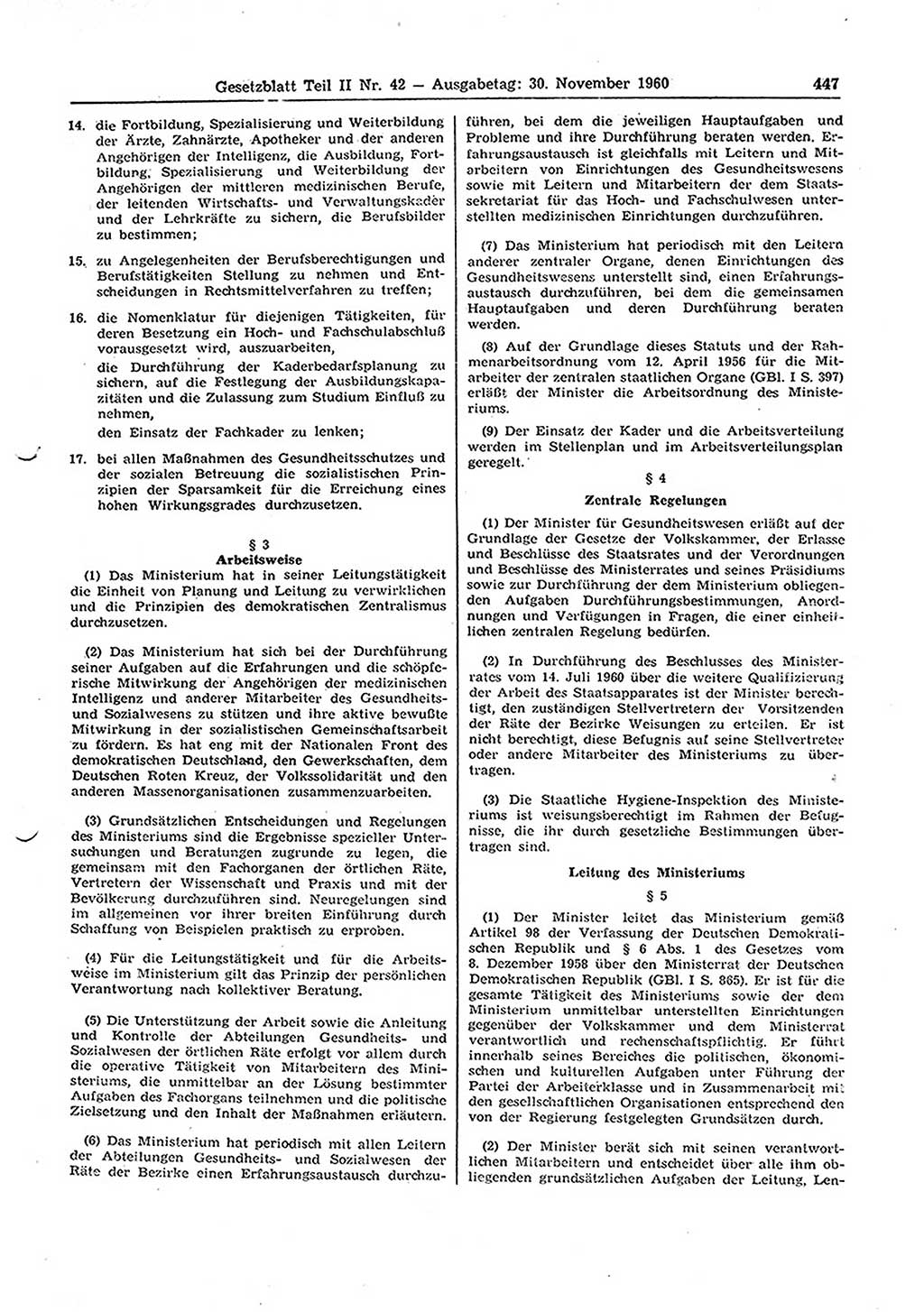 Gesetzblatt (GBl.) der Deutschen Demokratischen Republik (DDR) Teil ⅠⅠ 1960, Seite 447 (GBl. DDR ⅠⅠ 1960, S. 447)