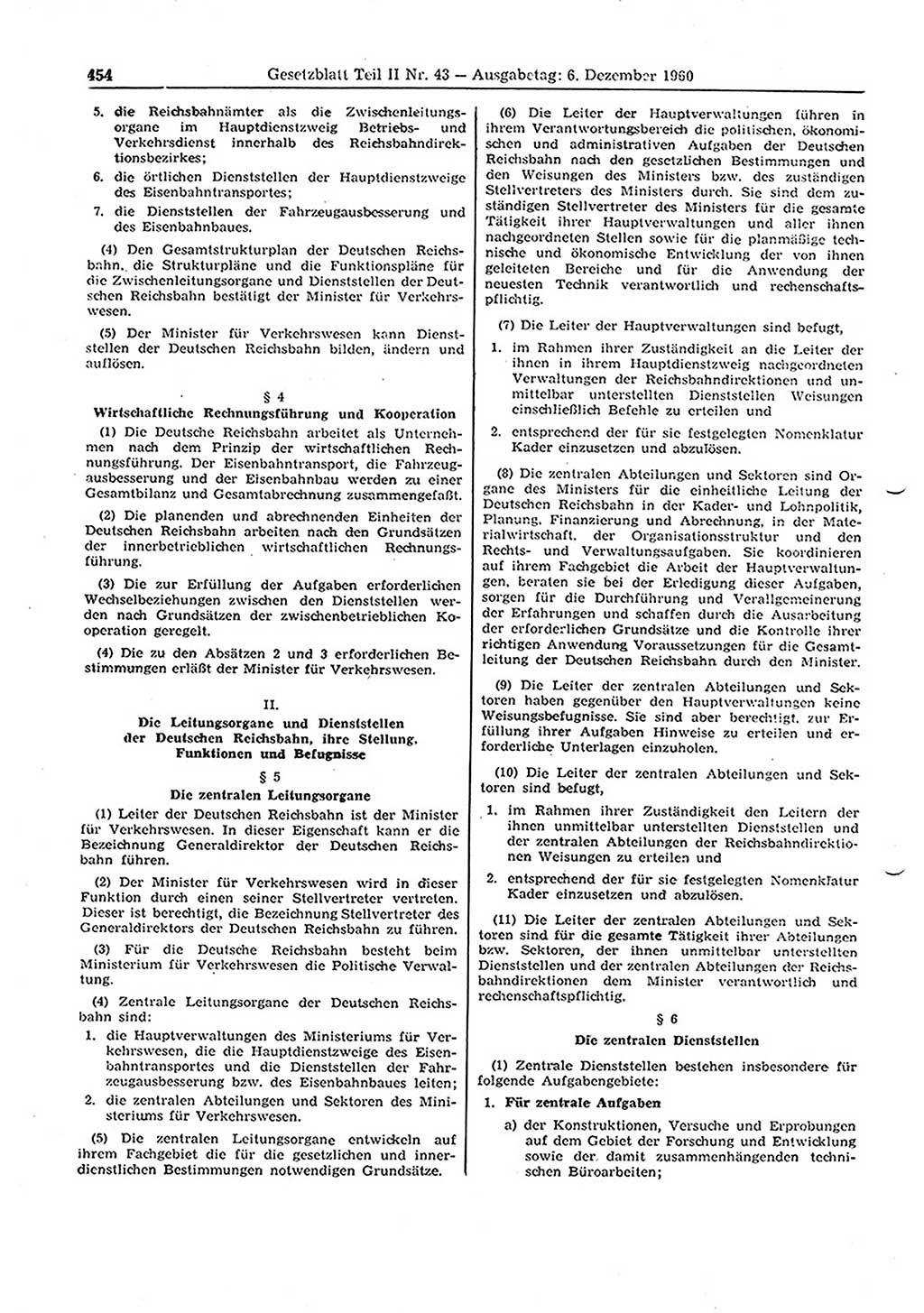 Gesetzblatt (GBl.) der Deutschen Demokratischen Republik (DDR) Teil ⅠⅠ 1960, Seite 454 (GBl. DDR ⅠⅠ 1960, S. 454)
