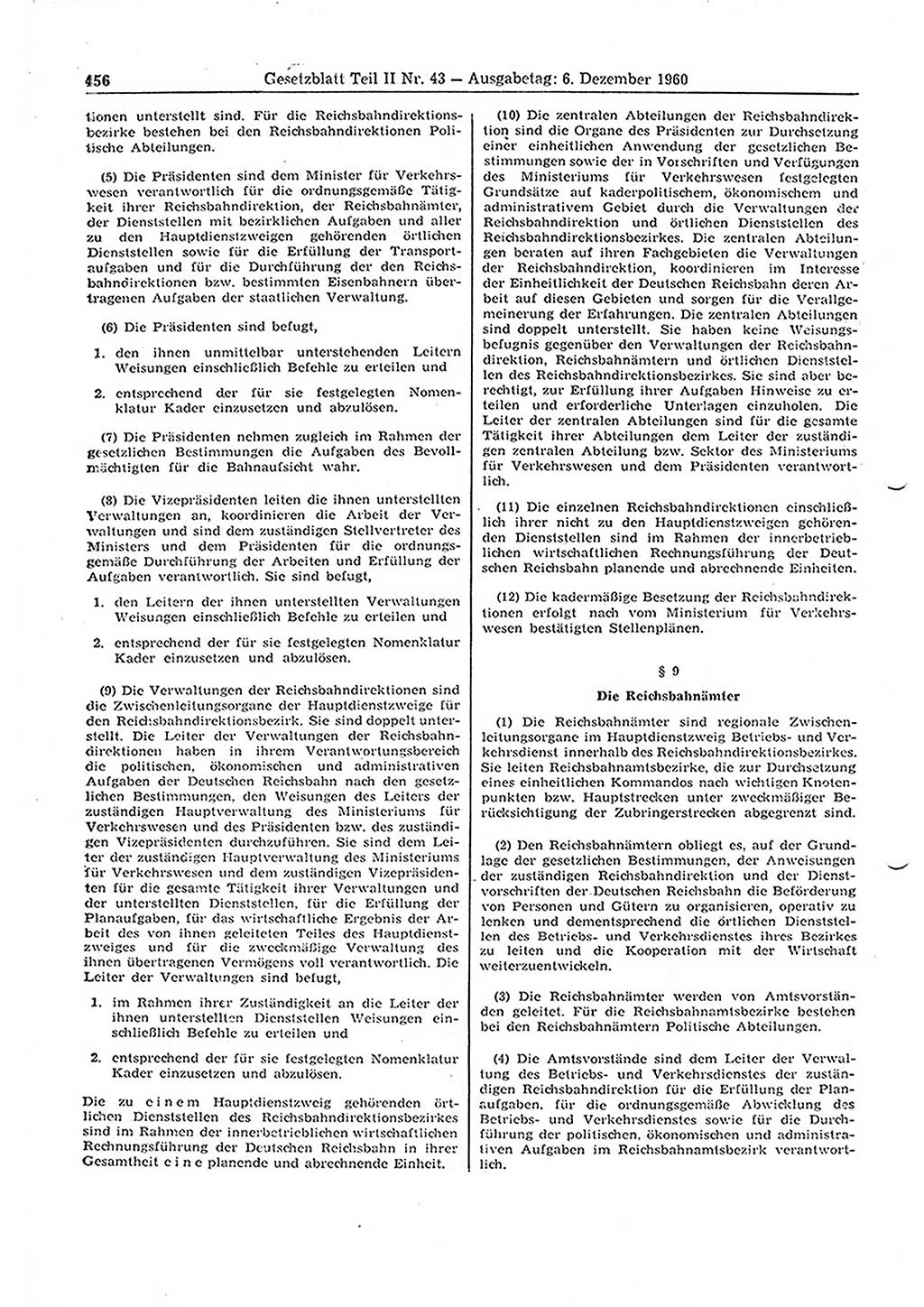 Gesetzblatt (GBl.) der Deutschen Demokratischen Republik (DDR) Teil ⅠⅠ 1960, Seite 456 (GBl. DDR ⅠⅠ 1960, S. 456)